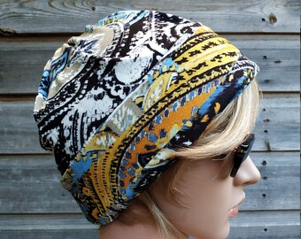 Multicolour Paisley Slouchy Beanie Hat, Chemo Headwear  display picture 3