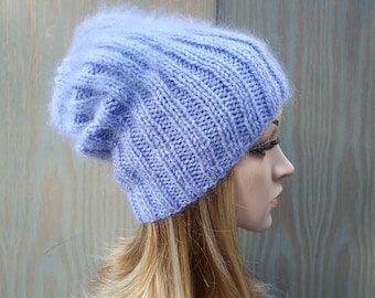Luxury Mohair beanie hat, Fluffy , Soft & Fashionable beanie, Hand knit fuzzy ladies winter hat . Handmade women accessories.
