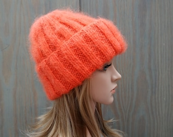 Mohair hat, Fluffy & soft beanie, Fashionable beanie, Luxury hat, Mohair knit fuzzy hat, Ladies winter hat, Hand knit Luxury Mohair beanie