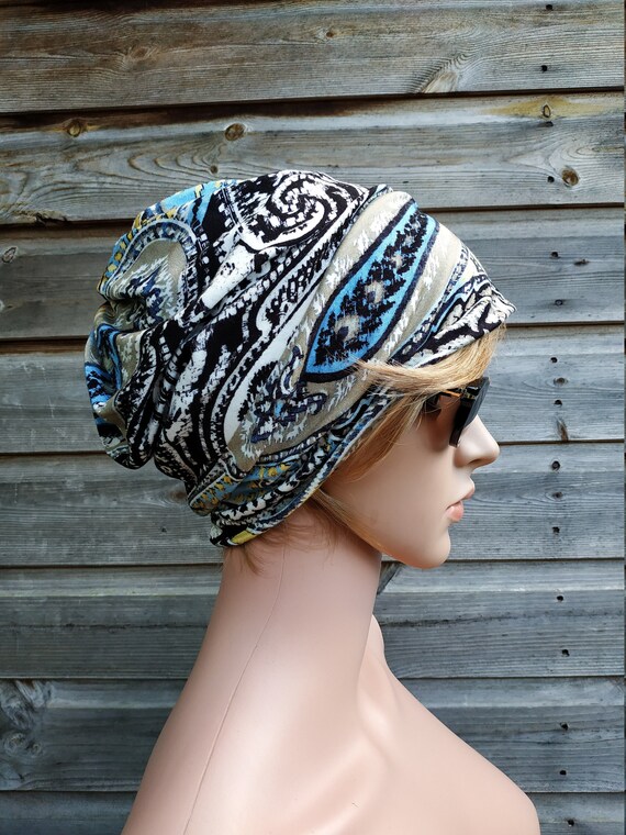 Multicolour Paisley Slouchy Beanie Hat, Chemo Headwear  display picture 1