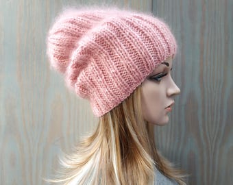 Luxury Mohair beanie hat, Fluffy , Soft & Fashionable beanie, Hand knit fuzzy ladies winter hat . Handmade women accessories.