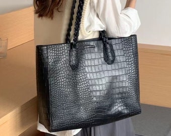 Croc Large Vegan Tote Bag, Hobo Bag, Messenger Shoulder Bag, Leather Slouchy Bag,Outside Bag, Large handbag, Shopping Bag Women