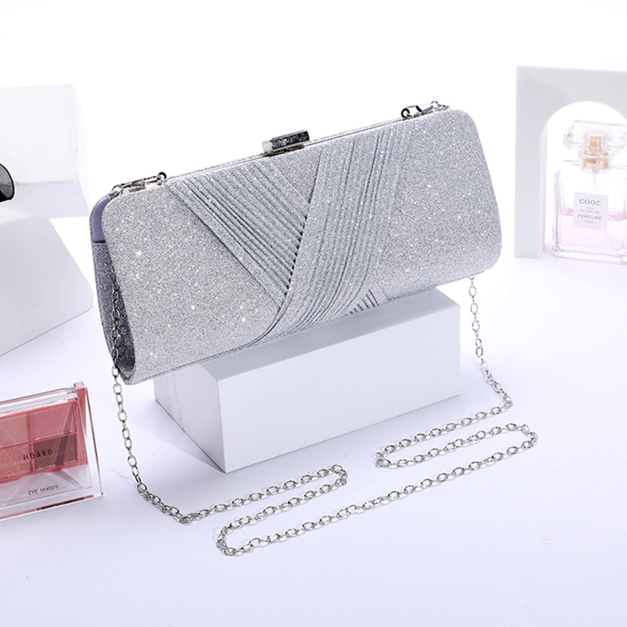 Silver clutch bag prom clearance