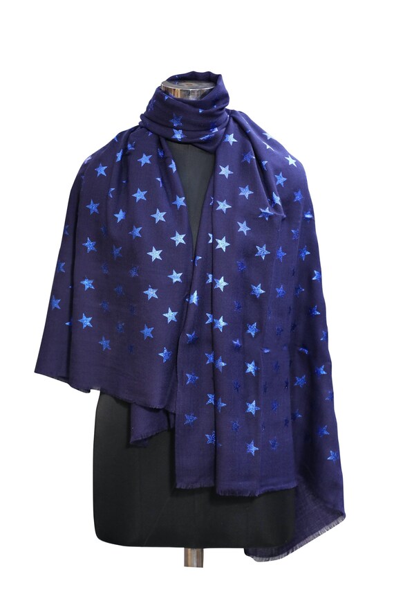 Blue Pashmina Shawl, Starry Wrap,shiny Stars Evening Shoulder Wrap, Fine  Wool Scarf Handmade - Etsy