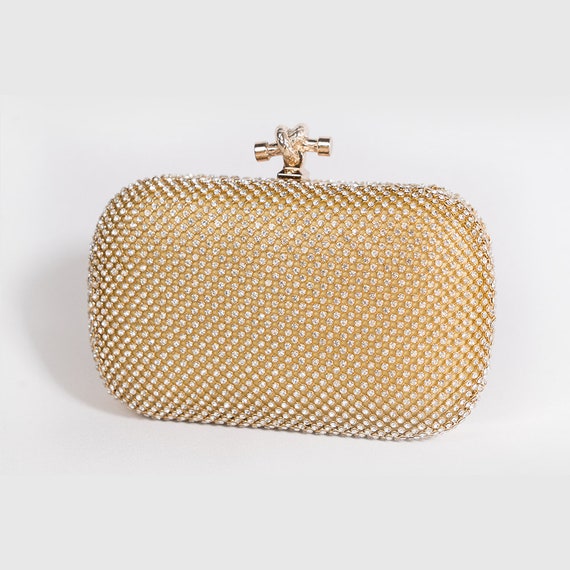 B82 Gold Bag Diamante Clutch Purse Evening Handbag Wedding Eid Valentines Gift 