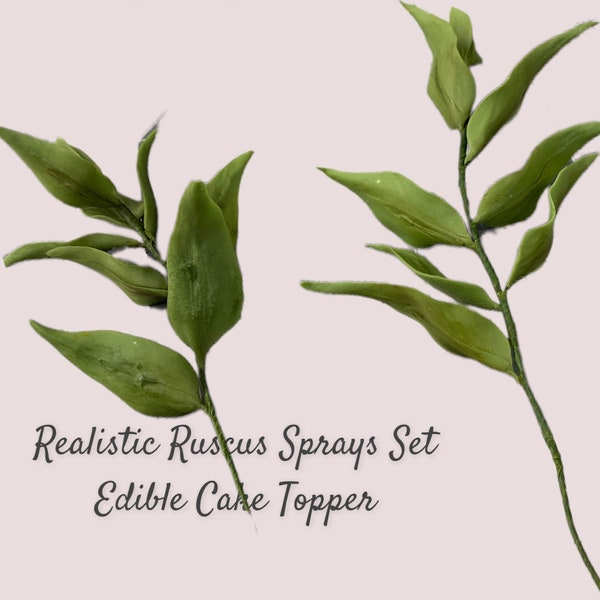 Edible Ruscus Leaves spray, Realistic Cake Toppers, Sugar Artwork, GumPaste, Flexible Paste, Wedding Decorations, Sugar Leaves