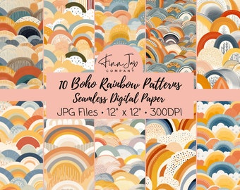 Boho Rainbow Art, Digital Paper Pack, Printable Boho Rainbow Papers, Boho Rainbow Digital Backgrounds, Boho Rainbow Digital Paper