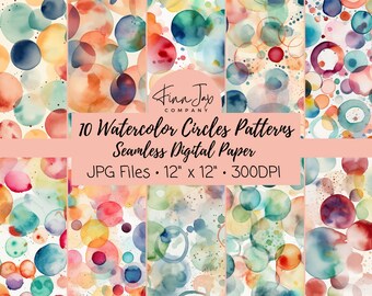 Watercolor Circles, Digital Paper Pack, Printable Watercolor Circles Digital Paper, Digital Backgrounds, Circle Pattern Digital Paper