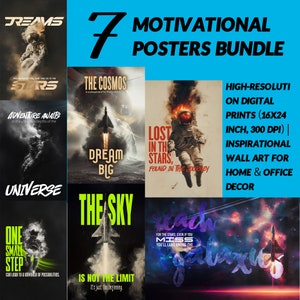 Printable Motivation poster set, 7 motivational posters, Inspirational motivational quotes, Modern Home Office Prints, Motivation Wall Art
