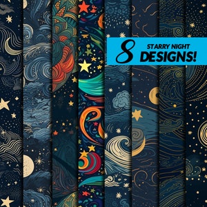 Magical Starry Night Patterns: Set of 8 Handcrafted Designs for DIY Projects on Etsy