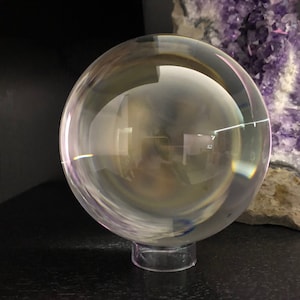 Large Crystal Ball Gazing Sphere and Glass Stand for Tarot Deck, Pendulum Reading, Meditation Altar Decor, Quartz Clear, Popular Now