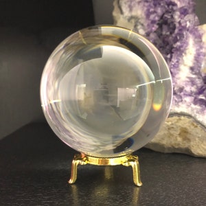 100mm Clear Crystal Ball Gazing Sphere and Stand for Tarot Deck, Pendulum Reading, Meditation Decor, Witch Altar Kit