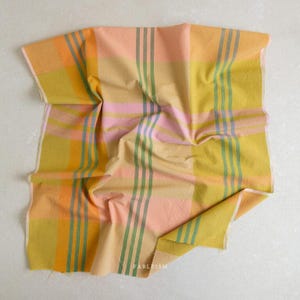 May include: A colorful plaid fabric in shades of yellow, orange, pink, and green. The fabric is folded and has a soft, textured appearance. The word "FABLEISM" is printed in the bottom right corner. This fabric is suitable for various craft projects.