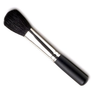 May include: A black makeup brush with a silver handle and a black ferrule. The brush has soft, dense bristles.