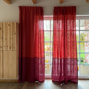 Color Block Linen Curtain Made to Measure - Two-Tone Linen Curtain - Handmade Curtain with Rod Pocket, Curtain Tape or Loops