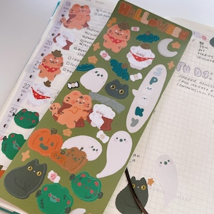 Taro and Bubbles Halloween Sticker Sheet | Kawaii Sticker | Halloween Sticker | Tiger Sticker | Sheep Sticker