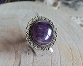Antique Adjustable Ring in Bronze and Amethyst, Medieval, Victorian, Gothic Collection