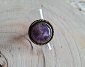 Round adjustable ring "Medieval Magic" in bronze and amethyst, Medieval, Victorian, Gothic Collection