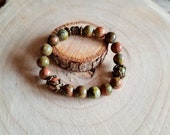 Bracelet femme "Esprit de la forêt " en perles naturelles d'Unakite 8mm