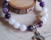 Women's bracelet "Luna", in amethyst beads and moonstone, 8mm, fertility, creativity, soothing, mediumship, Moon Collection