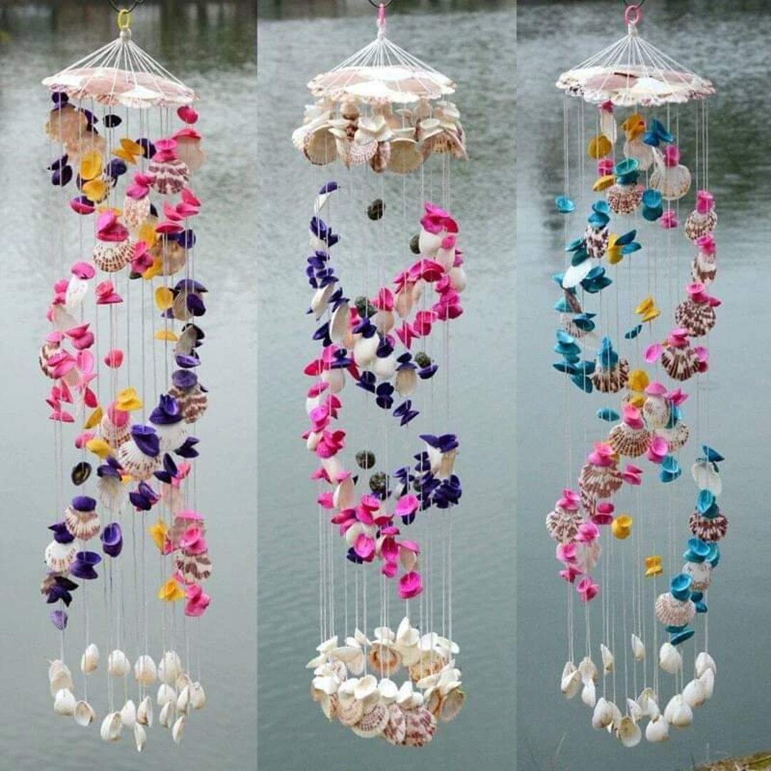 Colorful Spiral Sea Shell Wind Chimes/seashell Garden Outdoor Etsy