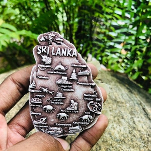 Aimants de pays du Sri Lanka, cadeau souvenir, aimant de carte vintage, aimant de réfrigérateur en pierre, destinations de Sigiriya Galle Kandy, carte de l'océan Indien