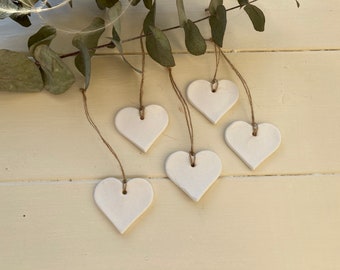 Rustic White Clay Hearts - Wedding/Valentines Decorations Handmade - Available in Pack of 5 or 10 stars
