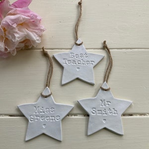 Personalised Clay Star Christmas Decoration/Thank You Gift/Personalised Present/Christmas Gift/Teacher All Handmade & Embossed image 5