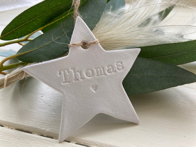 Personalised Clay Star Christmas Decoration/Thank You Gift/Personalised Present/Christmas Gift/Teacher All Handmade & Embossed image 1
