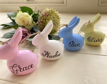 Personalised Ceramic Hanging Bunny Rabbit Decorations - All Handmade & Handwritten in Calligraphy - Personalised Easter/New Baby Gift