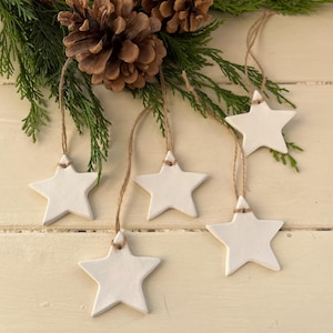 Rustic White Clay Stars - Christmas Decorations Handmade - Home Decor - Available in Pack of 5 or 10 stars