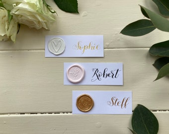 Personalised White Card Place Names and Wax Seal / Wedding Place Names / Handwritten Calligraphy / Wax Seal / Handwritten Custom Calligraphy