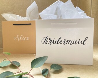 Personalised Wedding Favour Bags, Handwritten Calligraphy, Rope Handle