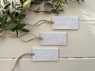 Rectangle Clay Gift Tags / Handmade / Wedding Favour Tags / Botanical Table Names / Personalised Clay Tag / Rustic Tags / Wedding Favours
