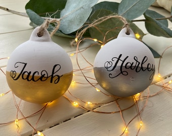 Personalised Ceramic Christmas Bauble Decorations - Handwritten (With Gift Box)