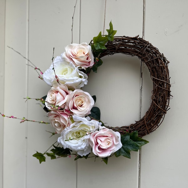 Luxury Faux Handmade Spring / Summer Flower and Foliage - Roses, Ivy & Peony - Personalised Door Wreath