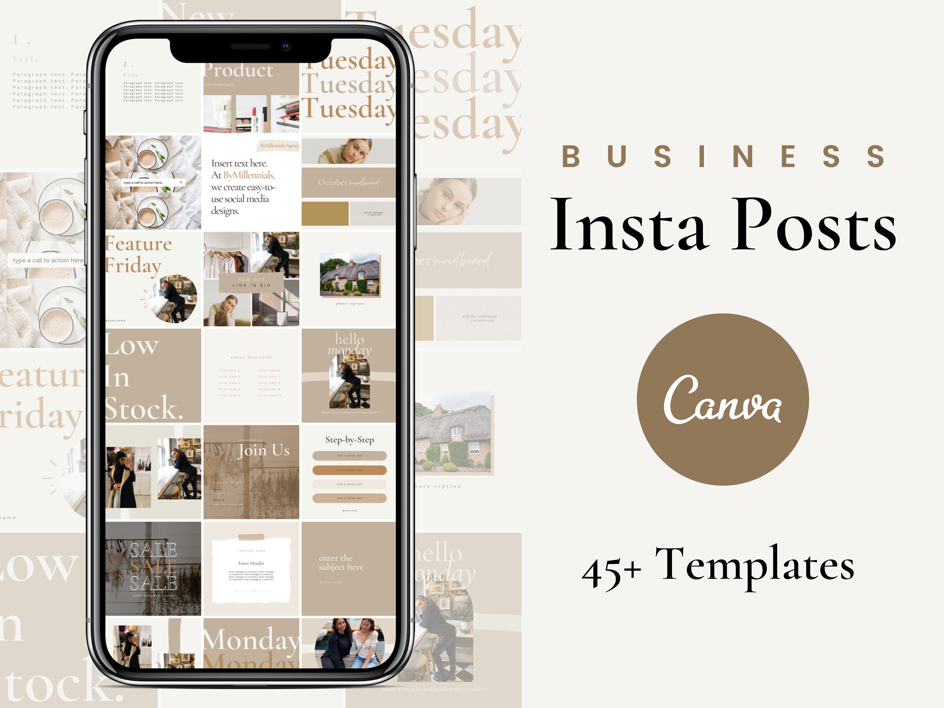100 Instagram Engagement Post Canva Templates Beige Instagram Business