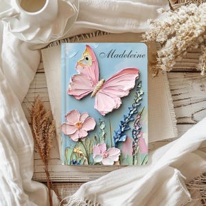 Diario personalizado con nombre de mariposa rosa, ideas de regalo para escribir para mamá e hija, diario para actividades al aire libre, cuaderno de escritura de verano, mariposas volando