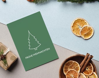Christmas tree lineart Christmas digital poster | Merry Christmas Christmas tree greeting card digital | Christmas card digital fir tree
