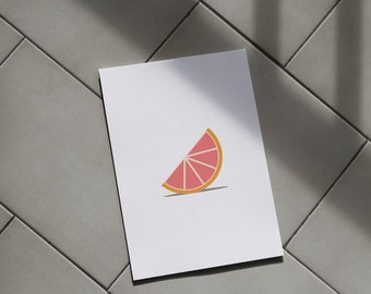 Cyfrowy plakat z grejpfrutem | Minimalistyczny wydruk artystyczny z owocami | Dekoracja ścienna z cytrusami | Plakat do kuchni i jadalni