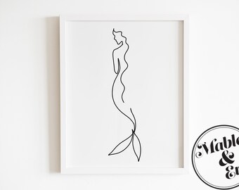 Mermaid Line Art Etsy