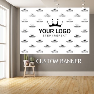 Fondo fotográfico personalizado con texto y logotipo con foto repetida, ideal para eventos empresariales, pancarta, fondo fotográfico personalizado, tela.