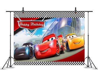 Disney Cars Lightning McQueen backdrop, Race car Party backdrop, Little boy's birthday party Background