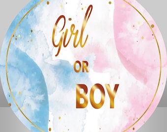 Laeacco 7.2x7.2ft Girl Or Boy Gender Reveal Round Backdrop Pink Blue Cloud Newborn Baby Shower Arch Background For Photography He Or She Neutral Reveal Party Cake Table Decor Portrait Photo Booth Prop - View #3