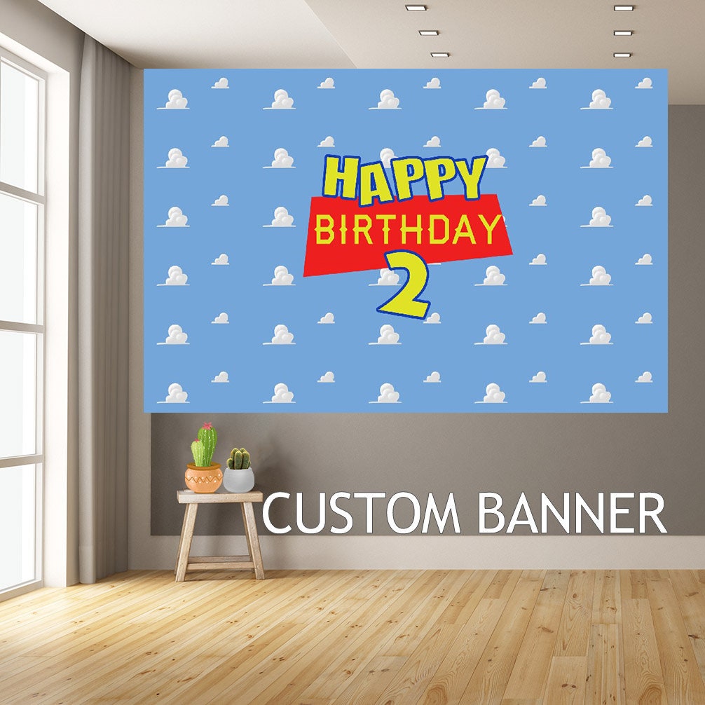 Toy Story Birthday Backdrop Personalize Printed Toy Story Party Banner Toy Story Printables Cloud Background