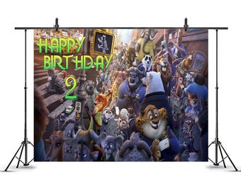 Zootopia Birthday Backdrop, Judy and Nick, Personalized Party Decoration