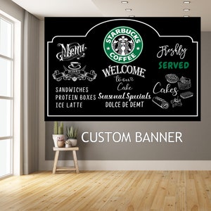 Benutzerdefinierte Starbucks Party Backdrop, Starbucks Banner, Tafel Hintergrund, Menü Dekor, Café Thema Geburtstag, Coffee-Shop Banner