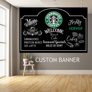 Custom Starbucks partybackdrop, Starbucks banner, chalkboard backdrop, chalkboard menu decor, cafe theme birthday, coffee shop banner