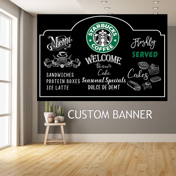 Benutzerdefinierte Starbucks Partyhintergrund, Starbucks Banner, Tafel Hintergrund, Tafel Menü Dekor, Café Thema Geburtstag, Coffee Shop Banner