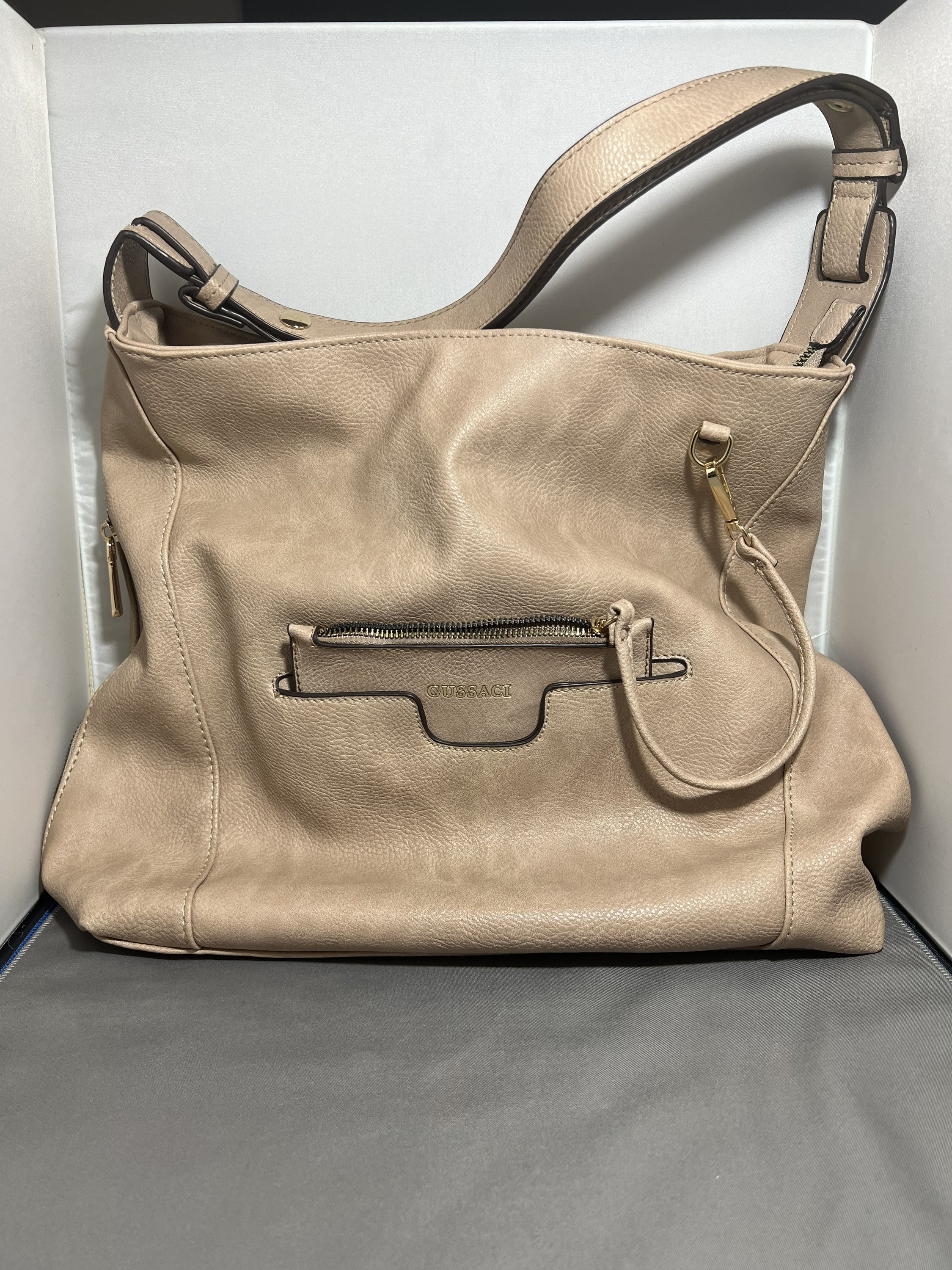 Gussaci Shoulder To Crossbody Tote Bag Purse Light Grey NEW